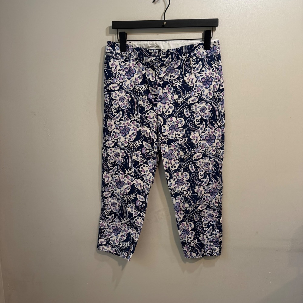 Talbots Perfect Crop Pants 6P‎ Navy Blue Purple Floral Paisley Petite Cropped 6